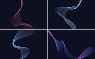 Set of 4 geometric wave pattern background Abstract waving line vector