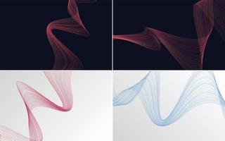 Set of 4 geometric wave pattern background Abstract waving line vector