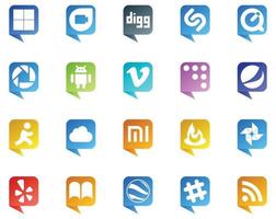 20 logotipos de estilo de burbujas de discurso de redes sociales como ibooks foto video feedburner icloud vector