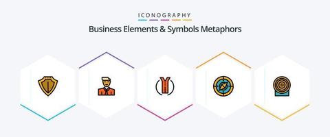 Business Elements And Symbols Metaphors 25 FilledLine icon pack including target. compass. avatar. navigator. location vector