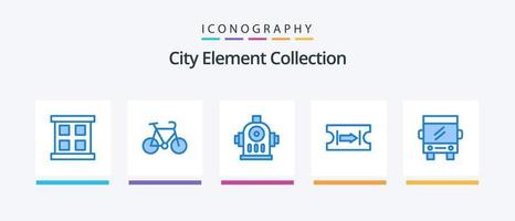 colección de elementos de la ciudad paquete de iconos azul 5 que incluye. transporte. boca de aguas. autobús viaje. diseño de iconos creativos vector