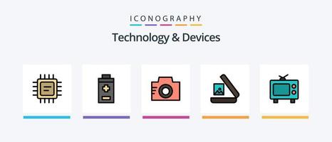 Devices Line Filled 5 Icon Pack Including . box. movie. cell. service. Creative Icons Design vector