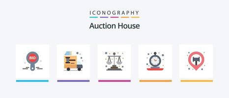 Auction Flat 5 Icon Pack Including retro. clock. car. alarm. law. Creative Icons Design vector