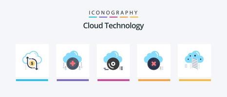 Cloud Technology Flat 5 Icon Pack Including cancel. delete. plus. cloud. cloud. Creative Icons Design vector