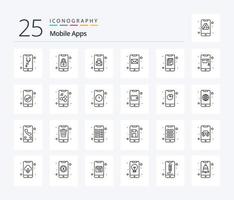 Mobile Apps 25 Line icon pack including email. message. mobile. app. mobile vector