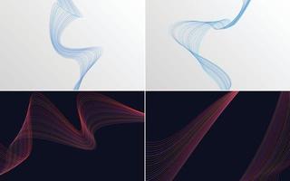 Set of 4 geometric wave pattern background Abstract waving line vector