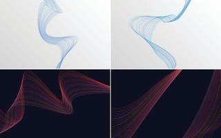 Set of 4 geometric wave pattern background Abstract waving line vector