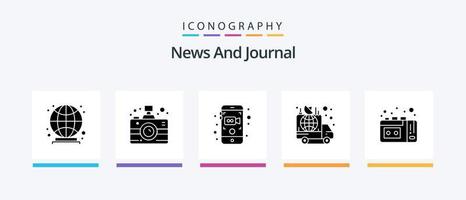 paquete de iconos de glifo 5 de noticias que incluye vhs. noticias. móvil. auto. anuncio. diseño de iconos creativos vector