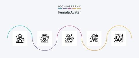 paquete de iconos de línea 5 de avatar femenino que incluye mujer. asiático. policía. analista. juego al aire libre vector
