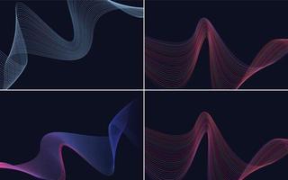 Set of 4 geometric wave pattern background Abstract waving line vector