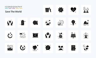 25 salvar el mundo paquete de iconos de glifos sólidos vector