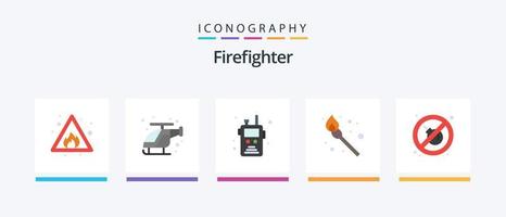 bombero plano 5 paquete de iconos que incluye el lugar. fuego. radio policiaca fósforo. cámping. diseño de iconos creativos vector