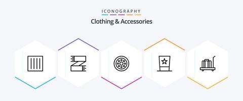 ropa y accesorios paquete de iconos de 25 líneas que incluye la parte superior. moda. calzado. ropa. hierba vector