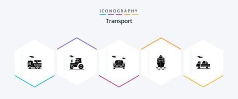 paquete de iconos de transporte de 25 glifos que incluye . envío. auto. entrega. nadar vector