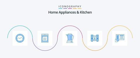 Home Appliances And Kitchen Blue 5 Icon Pack Including phone. music. blender. speaker. woofer vector