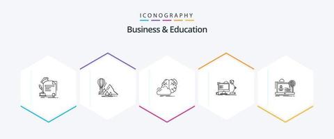 paquete de iconos de 25 líneas de negocios y educación que incluye oficina. lugar de trabajo. cámping. inspiración. idea vector
