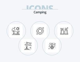 paquete de iconos de línea de camping 5 diseño de iconos. campo. viajar. acampar. auto. sol vector