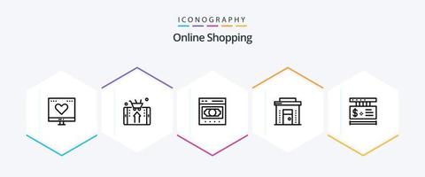 paquete de iconos de 25 líneas de compras en línea que incluye comercio electrónico. negocio. compras. en línea. intercambio vector