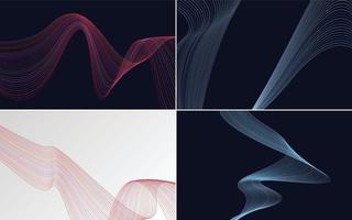 Set of 4 geometric wave pattern background Abstract waving line vector