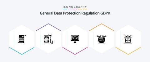 paquete de iconos de 25 glifos gdpr que incluye gdpr. gdpr vigilancia. computadora vector