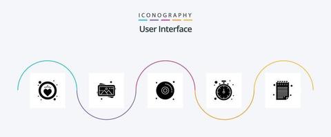 paquete de iconos de glifo 5 de interfaz de usuario que incluye . icono de almohadilla. disco. nota. Temporizador vector