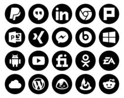 Paquete de 20 íconos de redes sociales que incluye video de odnoklassniki de sports electronics arts beats pill vector