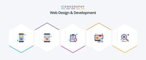 Web Design And Development 25 Flat icon pack including search. bug. clock. responsive. adaptive vector