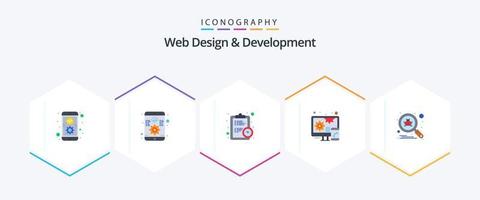 diseño y desarrollo web Paquete de 25 iconos planos que incluye búsqueda. bicho. reloj. sensible. adaptado vector