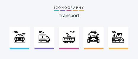 paquete de iconos de la línea de transporte 5 que incluye transporte. autobús. máquina elevadora. camión. carga. diseño de iconos creativos vector