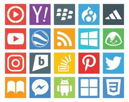 Paquete de 20 íconos de redes sociales que incluye video stockoverflow de stock brightkite basecamp vector