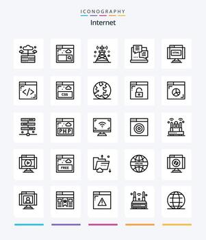 paquete de iconos de contorno de internet creativo 25 como buscar. web. red. guion. desarrollo vector