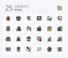 Birthday 25 Line Filled icon pack including birthday. bottle. alcoholic. glass. alcohol vector