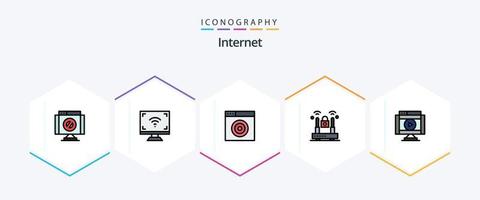 Paquete de íconos de línea completa de Internet 25 que incluye película. proteccion. televisor. cerrar con llave. delito vector