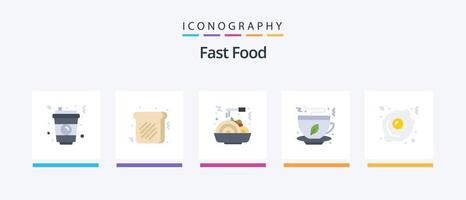 paquete de iconos de 5 planos de comida rápida que incluye. Comida rápida. alimento. huevo frito. Comida rápida. diseño de iconos creativos vector