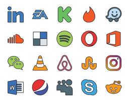 paquete de 20 íconos de redes sociales que incluye media messenger sound wechat opera vector