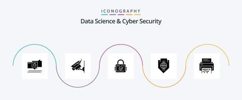 Data Science And Cyber Security Glyph 5 Icon Pack Including confidential. globe. lock. protection. access vector