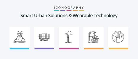 Smart Urban Solutions And Wearable Technology Line 5 Icon Pack Including cyber. ar. human. technology. security. Creative Icons Design vector