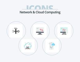 paquete de iconos planos de red y computación en nube 5 diseño de iconos. móvil. tecnología. informática. flechas nube vector