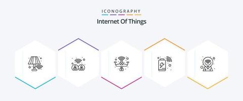 Internet de las cosas paquete de iconos de 25 líneas que incluye mapa. Internet. iot conexión. cargar vector