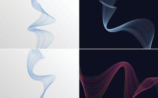 Set of 4 geometric wave pattern background Abstract waving line vector