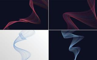 Set of 4 geometric wave pattern background Abstract waving line vector