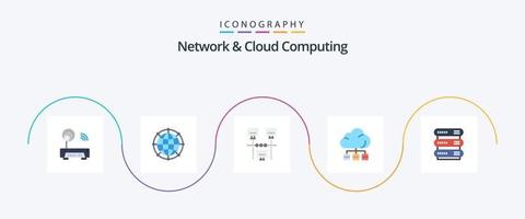 Paquete de 5 iconos planos de red y computación en la nube que incluye computación. almacenamiento. tecnología. servidor. tecnología vector