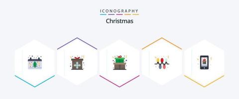 paquete de iconos planos de navidad 25 que incluye regalo. vacaciones. regalo. guirnalda. luces vector