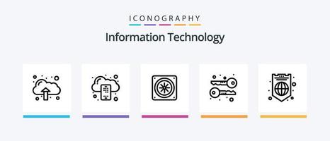 paquete de iconos de la línea 5 de tecnología de la información que incluye computación. proteccion. global. Internet. antivirus diseño de iconos creativos vector