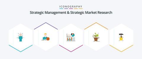 gestión estratégica e investigación de mercado estratégica paquete de 25 iconos planos que incluye martillo. crecido. meta. crecer. negocio vector