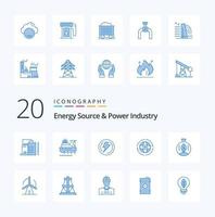 20 fuente de energía y paquete de iconos de color azul de la industria de energía como tubería de línea de carretilla de construcción de fábrica vector