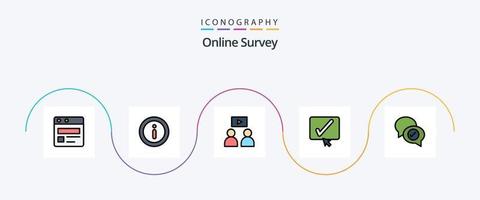 la línea de encuesta en línea llenó el paquete de iconos planos 5 que incluye. correo. video. negocio. garrapata vector