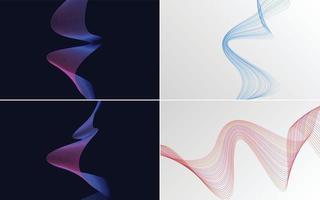 Set of 4 geometric wave pattern background Abstract waving line vector