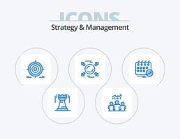 Strategy And Management Blue Icon Pack 5 Icon Design. direction. circle. chart. objective. darts vector