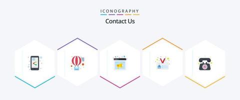 Contact Us 25 Flat icon pack including phone. user. internet. identity. id vector